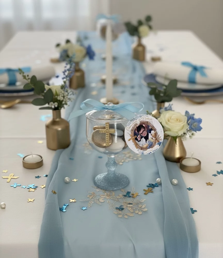 Communion camaïeu bleu