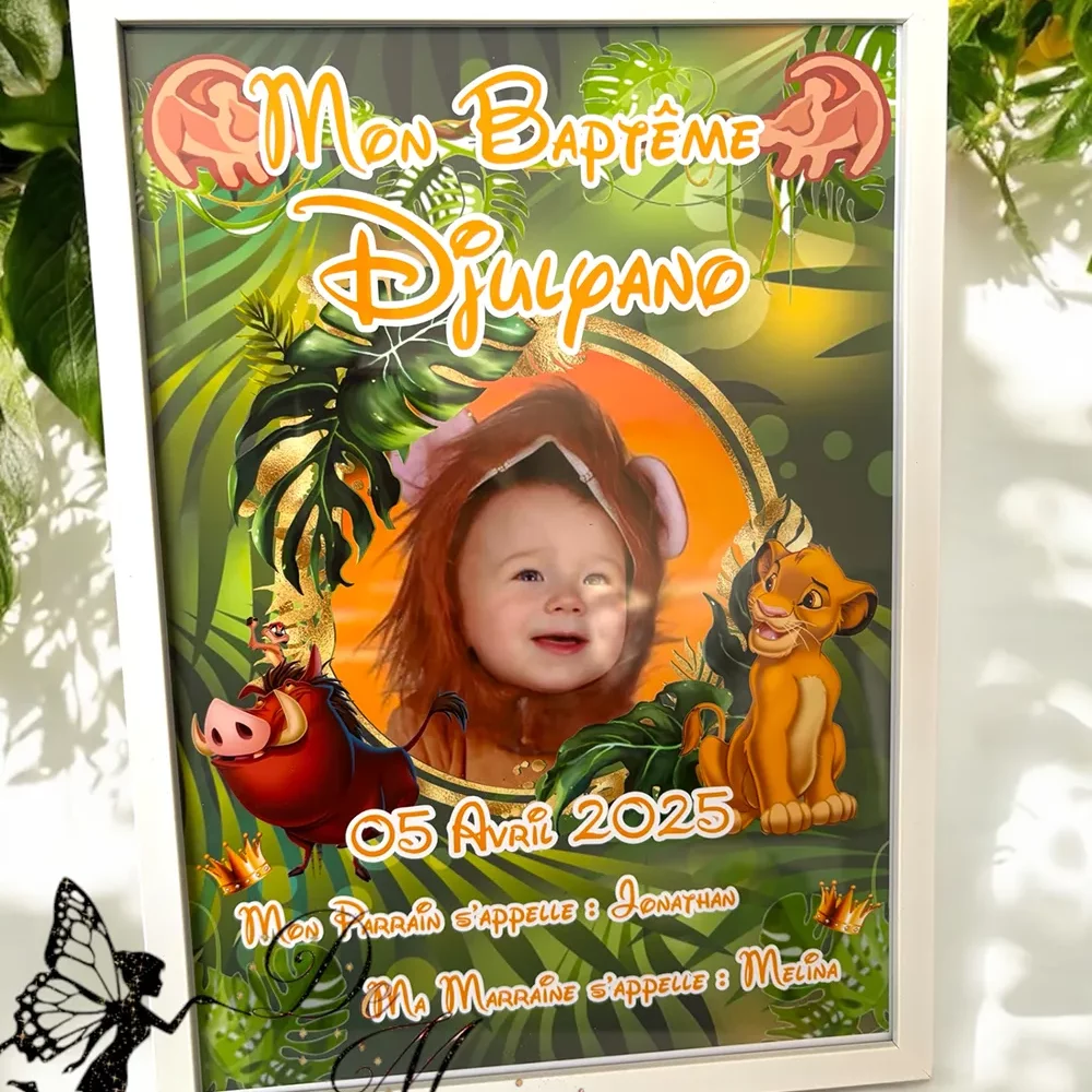 Cadre bienvenue Simba roi lion vert