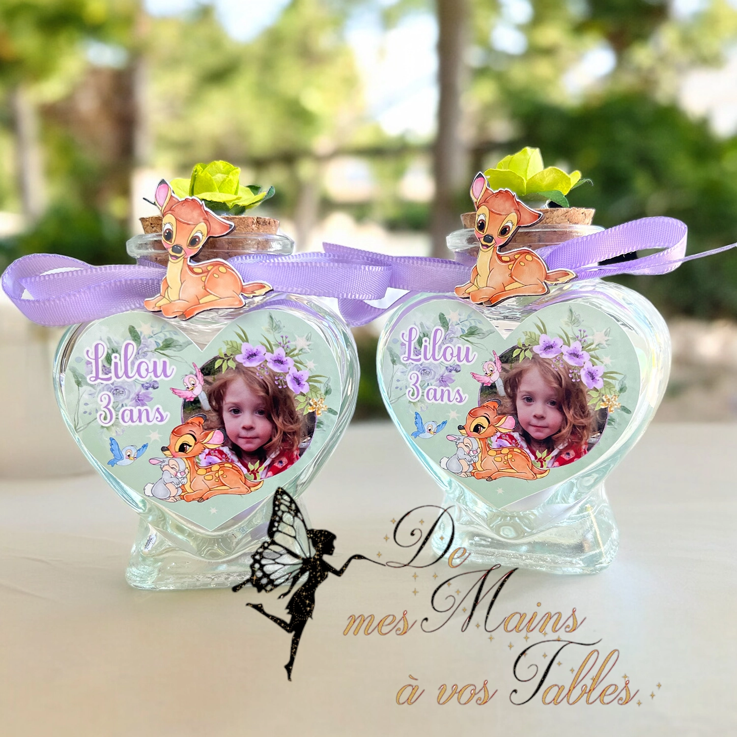 Contenant cœur en verre dragées Bambi