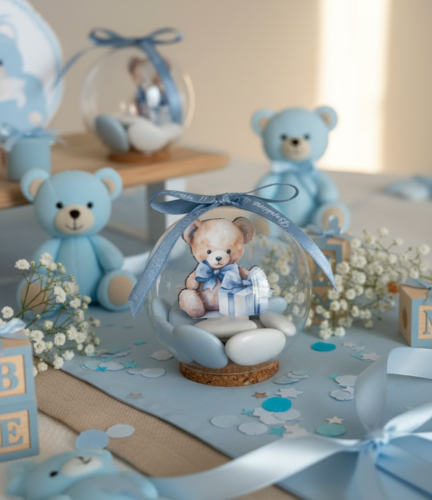Sphère en verre Ourson bleu