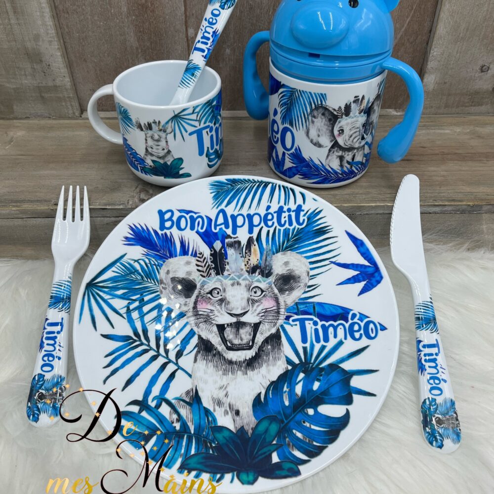 Kit repas incassable personnalisé jungle bleu