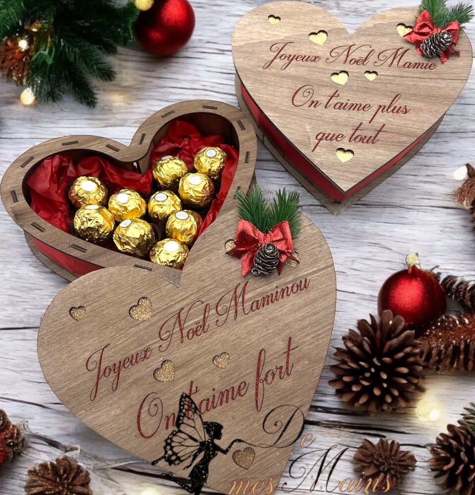 Boite personnalisée en bois cœur Ferrero rocher