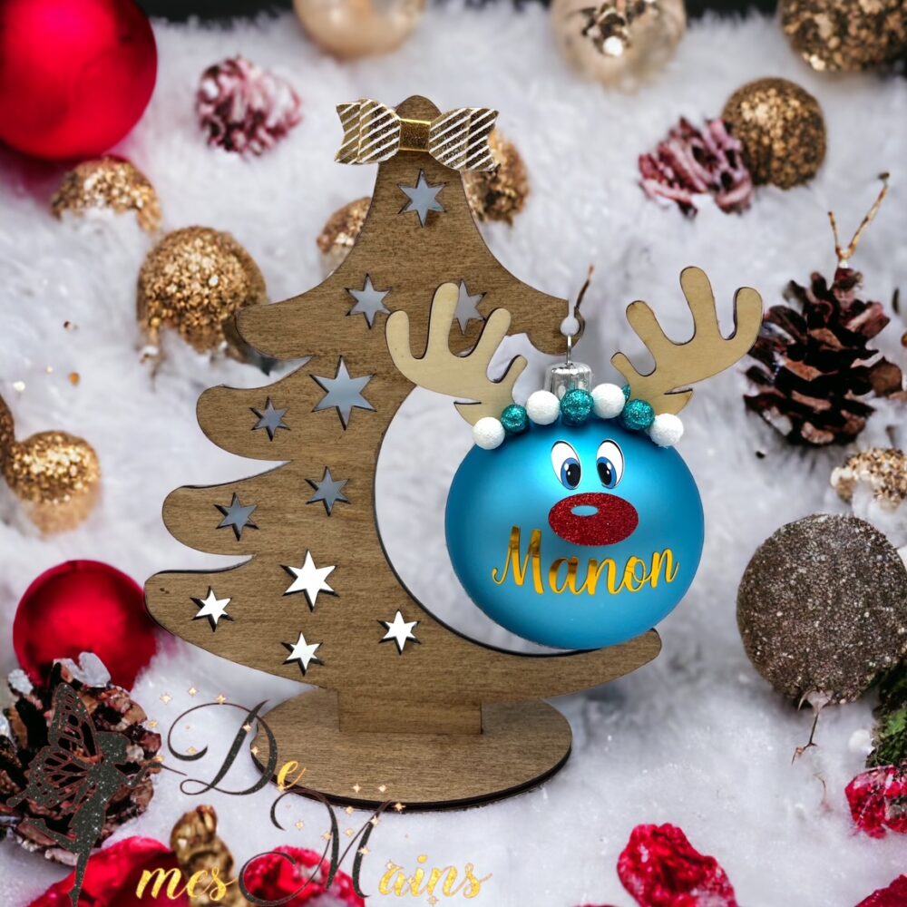 Boule de Noël en verre couleur personnalisée Caribou renne de noël
