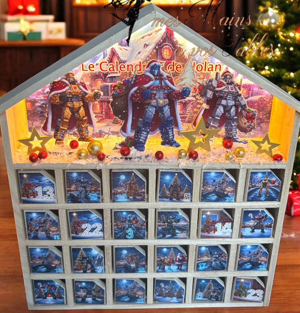 Calendrier de l’Avent en bois et LED personnalisé Transformers