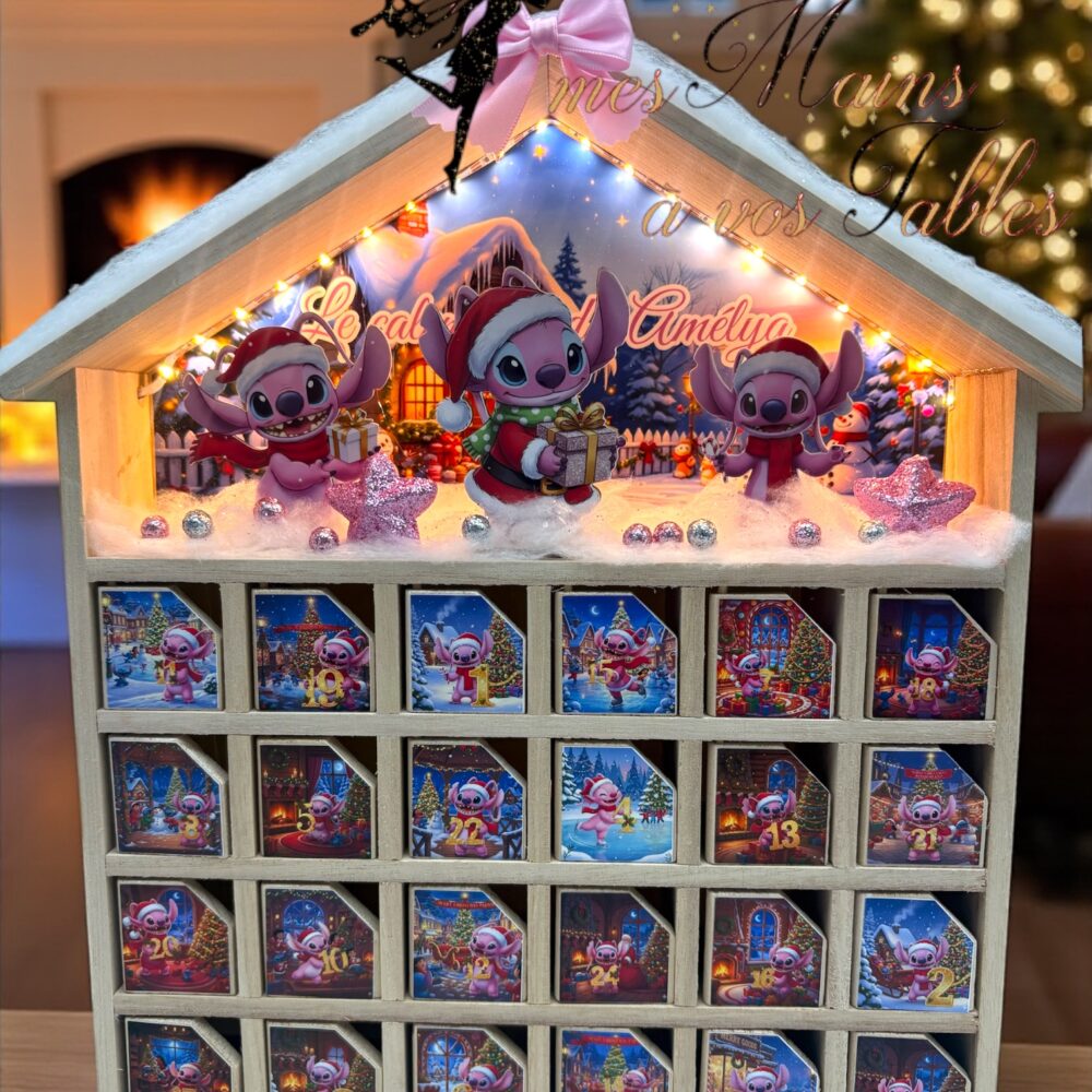 Calendrier de l’Avent en bois et LED personnalisé Angel