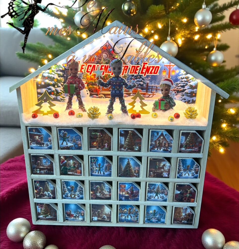Calendrier de l’Avent en bois et LED personnalisé Groot