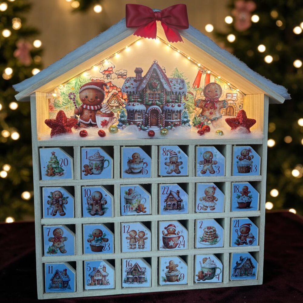 Calendrier de l’Avent en bois et LED personnalisé Noël gourmand