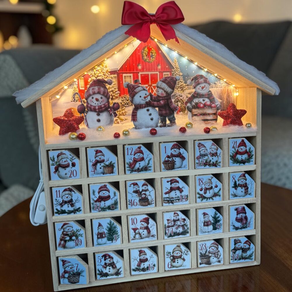 Calendrier de l’Avent en bois et LED personnalisé Bonhomme de neige