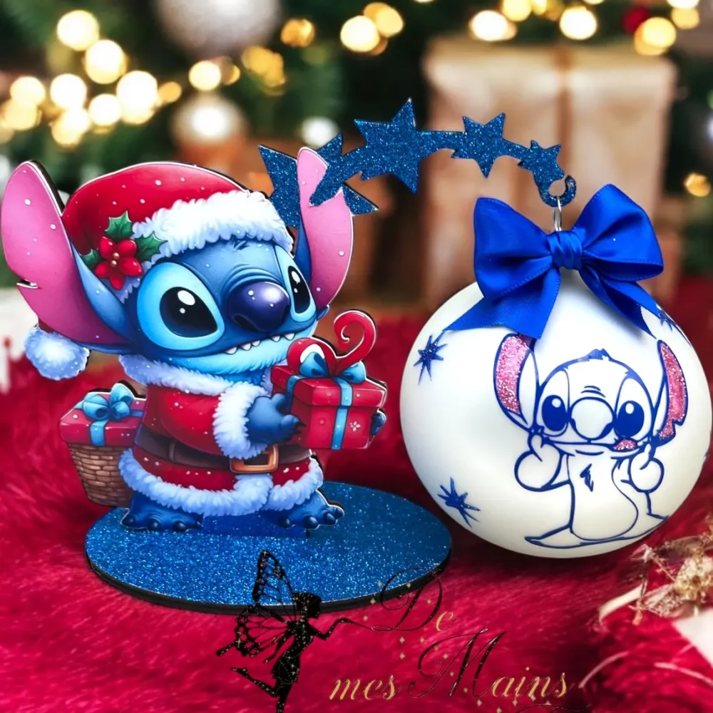 Boule de Noël en verre couleur personnalisée Stitch