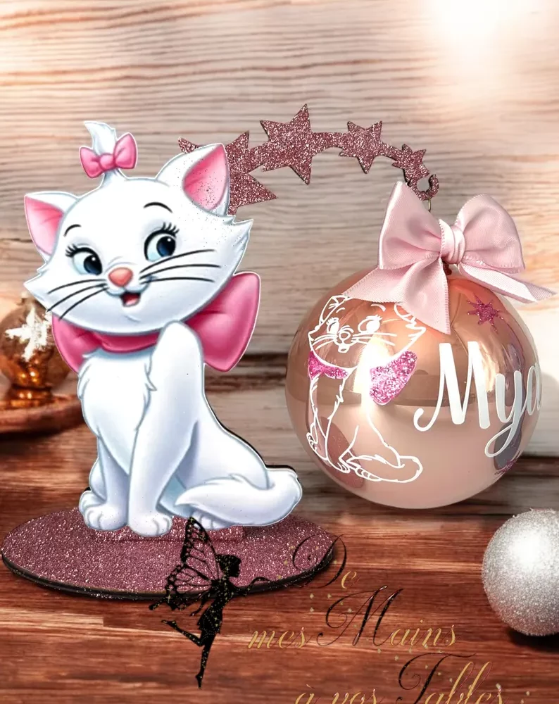Boule de Noël en verre couleur personnalisée Marie Aristochats