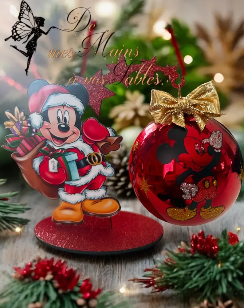 Boule de Noël en verre couleur personnalisée Mickey