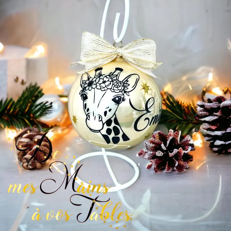 Boule de Noël en verre couleur personnalisée girafe