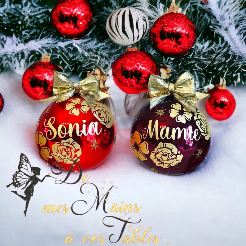 Boule de Noël en verre couleur personnalisée Fleurs