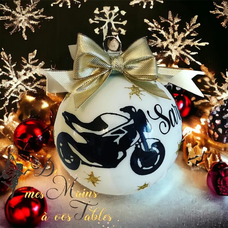 Boule de Noël en verre couleur personnalisée moto