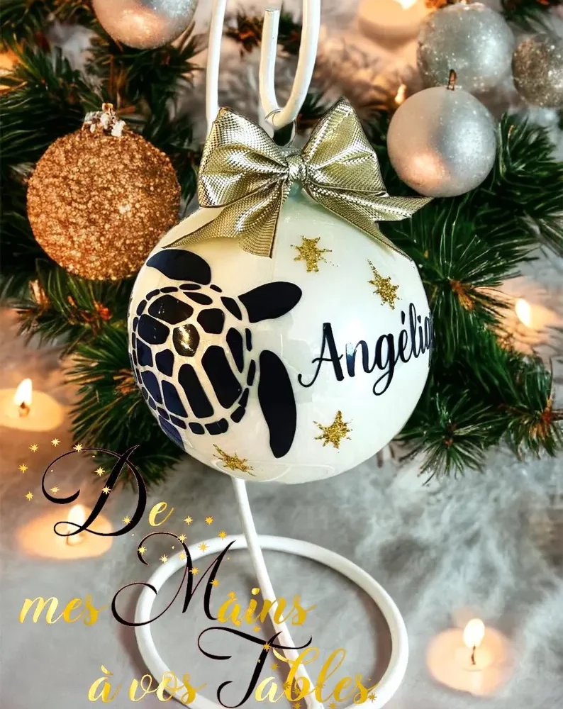 Boule de Noël en verre couleur personnalisée Tortue