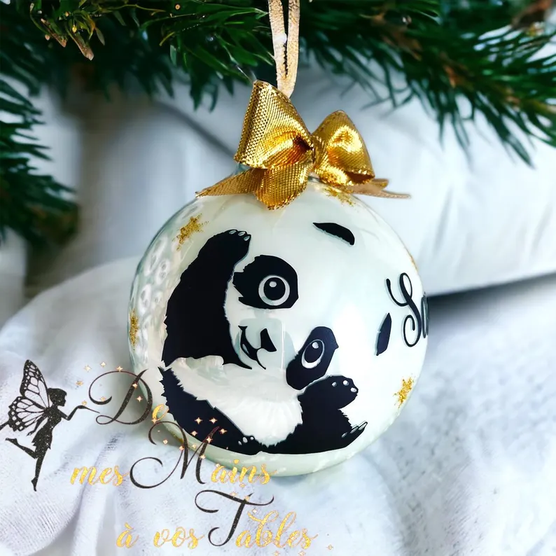 Boule de Noël en verre couleur personnalisée Panda