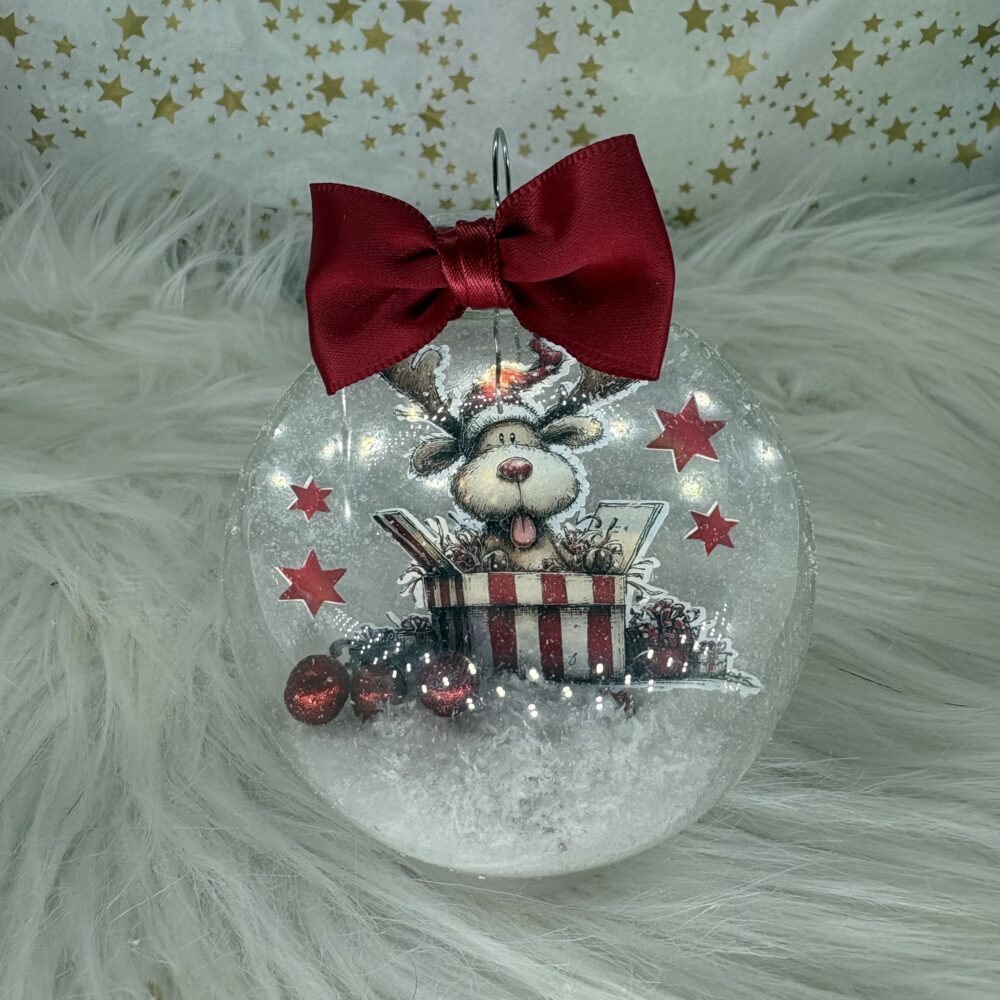 Boule de noël en verre personnage caribou