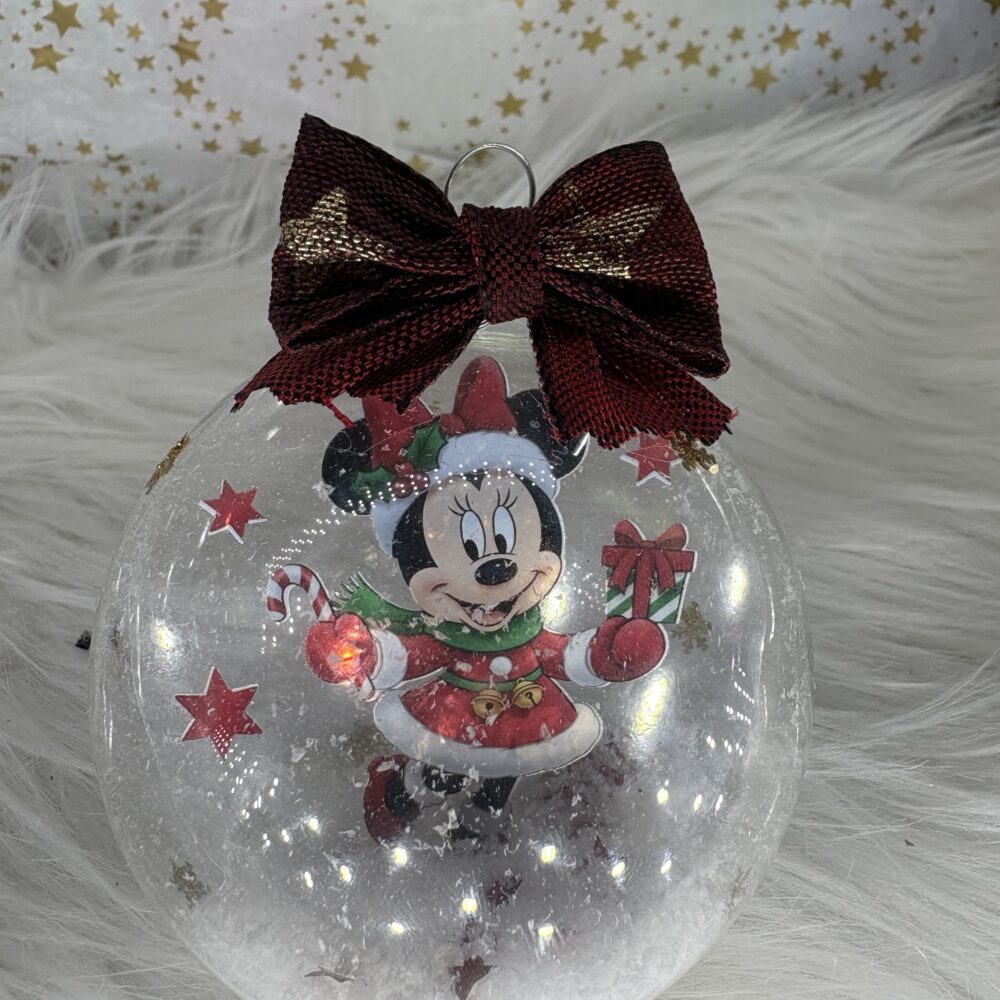 Boule de noël en verre personnage Minnie rouge