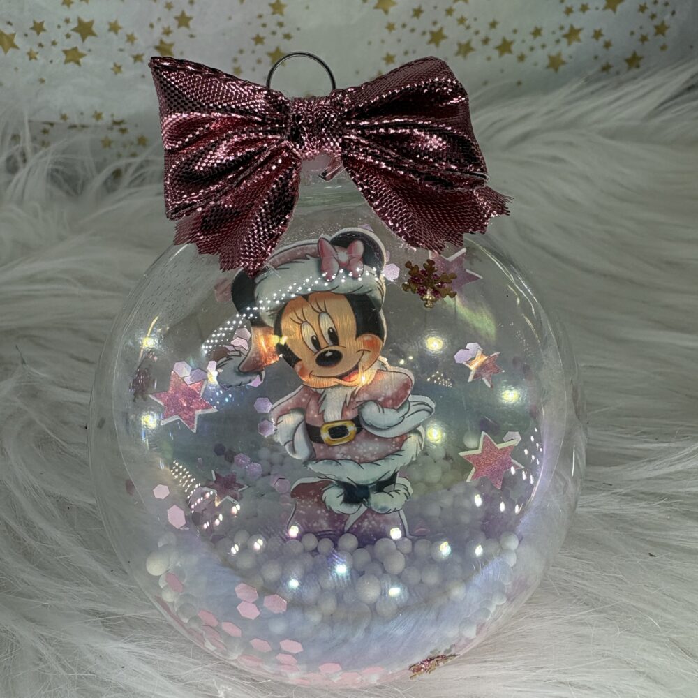 Boule de noël en verre personnage Minnie rose