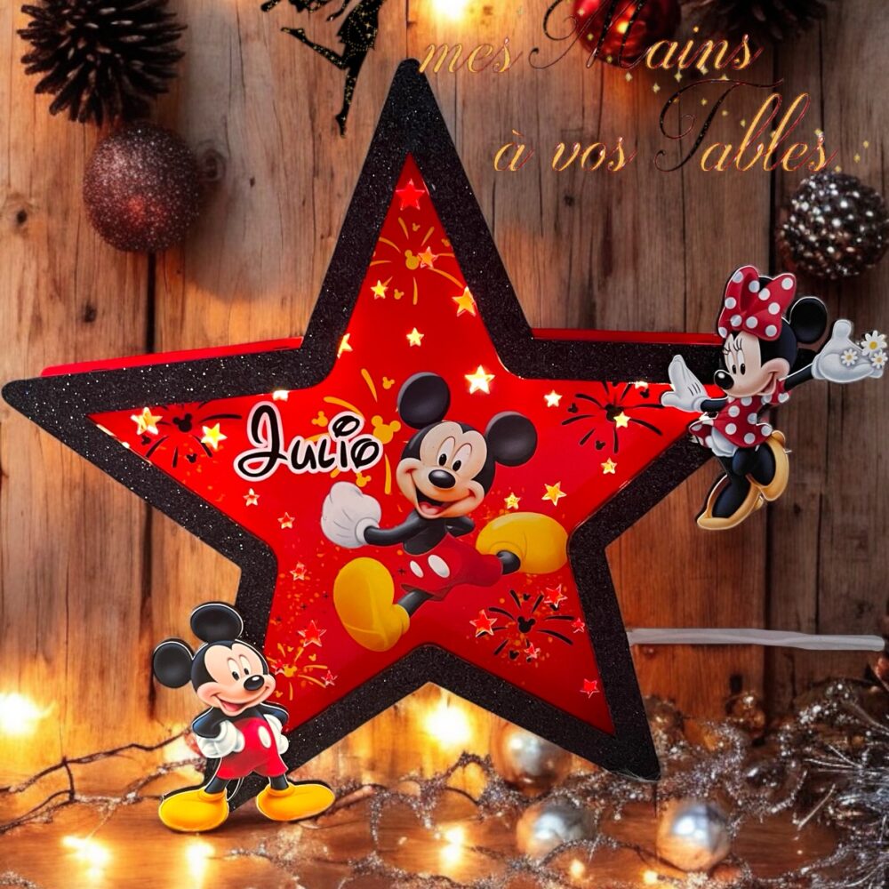 Veilleuse étoile en bois et LED Mickey