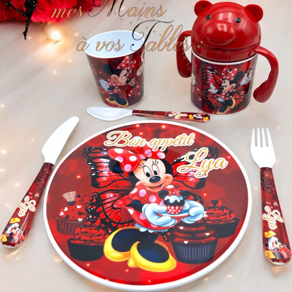 Kit repas incassable personnalisé Minnie rouge
