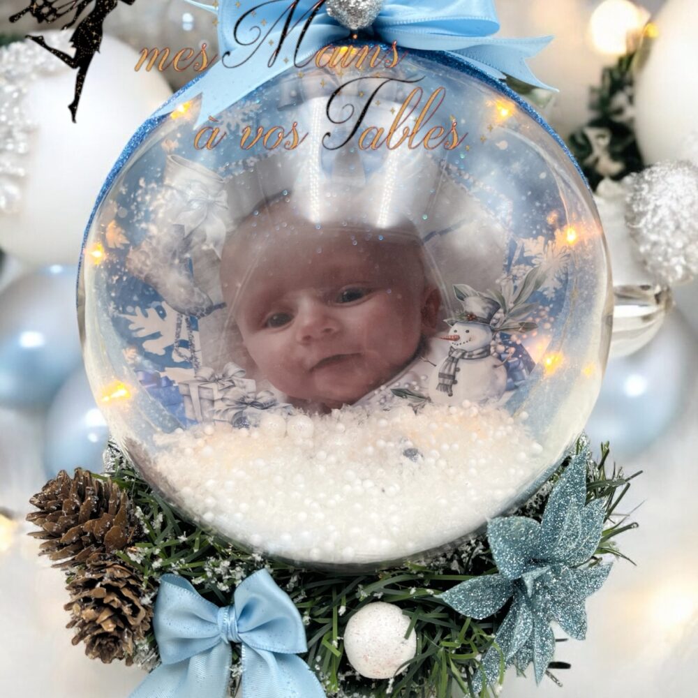 Boule de Noël plexi personnalisée Led thème bleu
