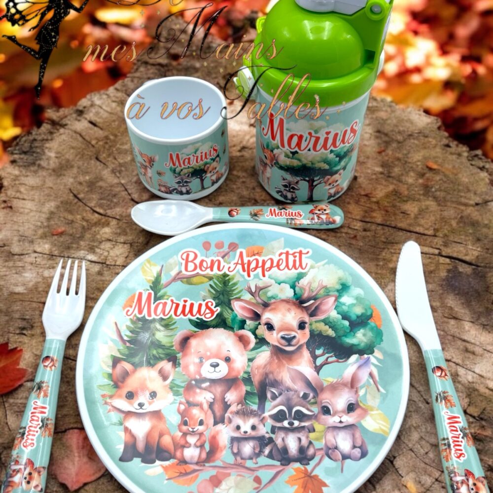 Kit repas incassable personnalisé animaux de la forêt