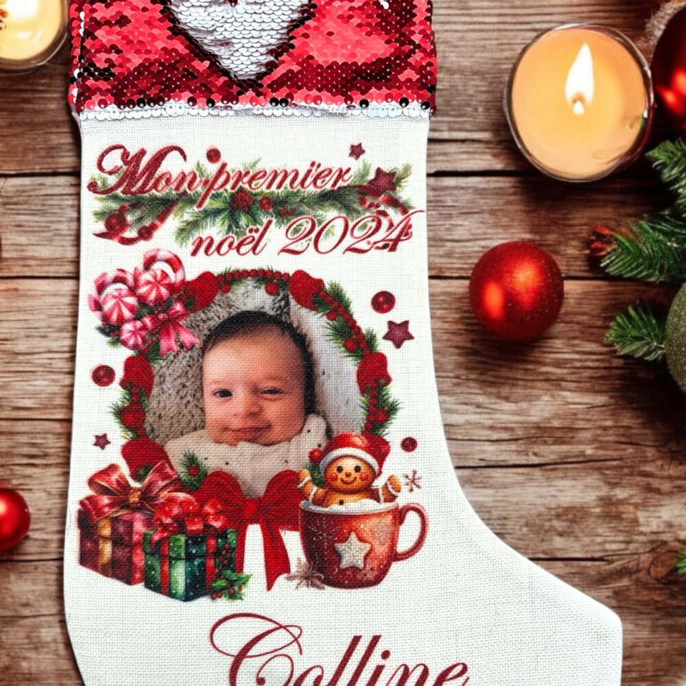 Chaussette de Noël personnalisée Noël gourmand