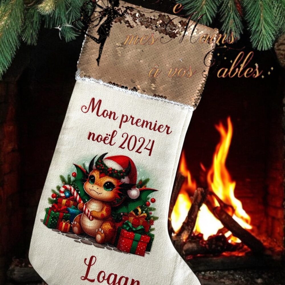 Chaussette de Noël personnalisée dinosaures