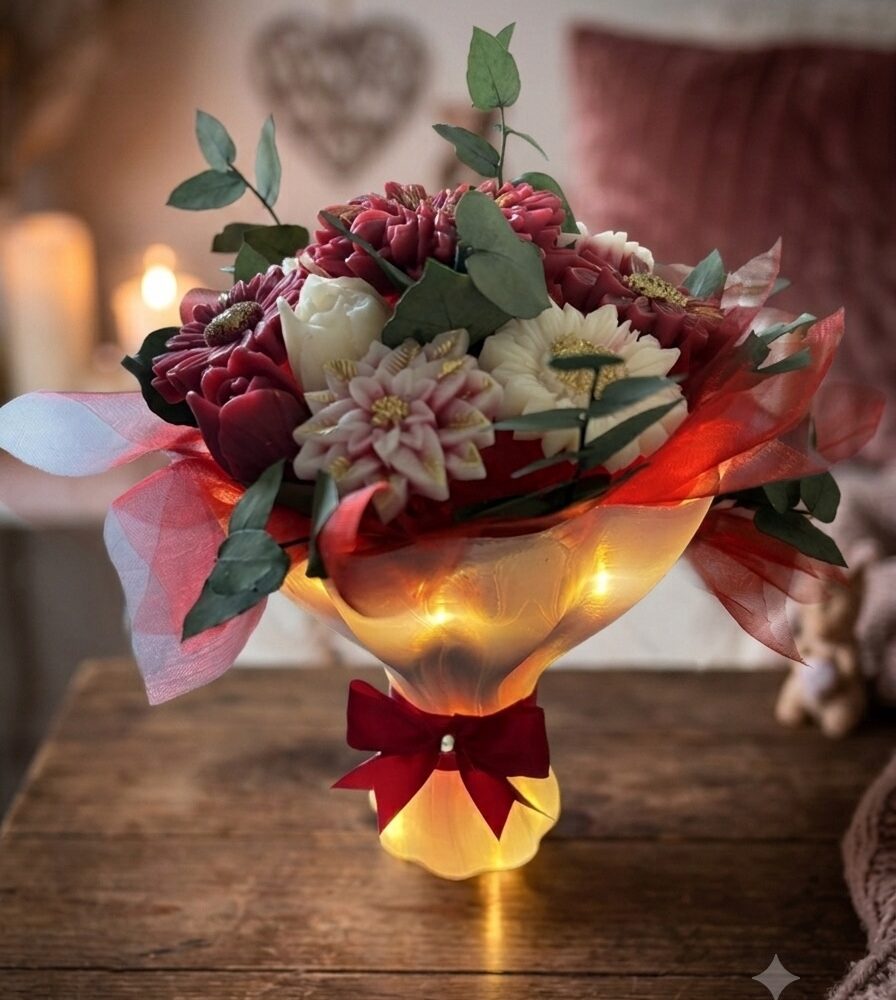 Bouquet  fondants parfumés LED ruban personnalisé rouge
