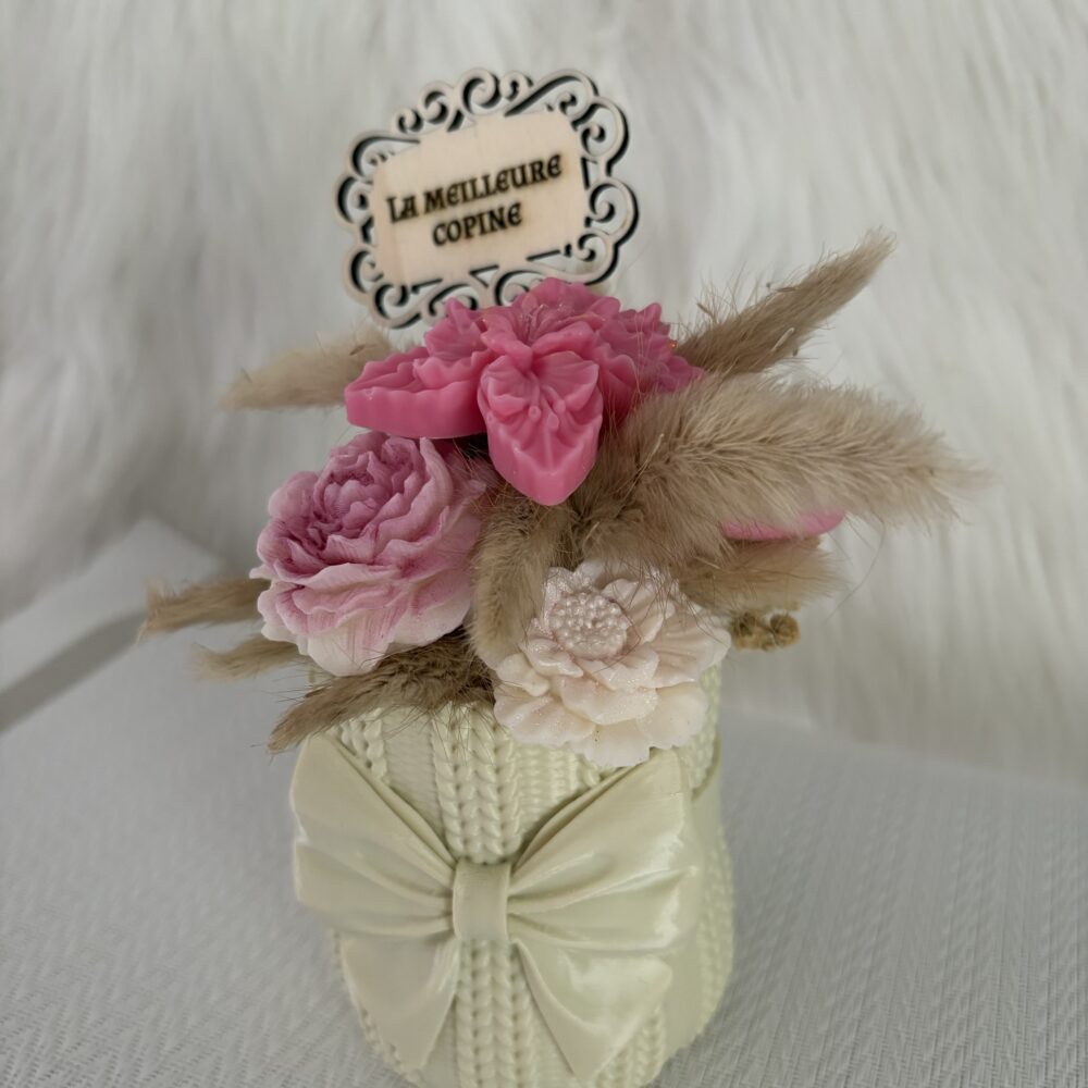 Composition florale fondants parfumés ruban personnalisé rose 5