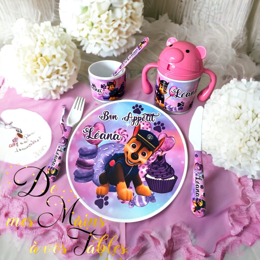 Kit repas incassable personnalisé pat patrouille violet