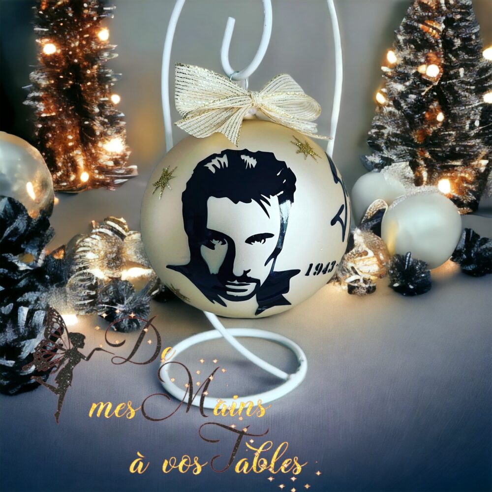 Boule de Noël en verre couleur personnalisée johnny Hallyday