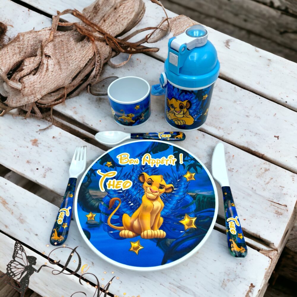 Kit repas incassable personnalisé Simba roi lion bleu
