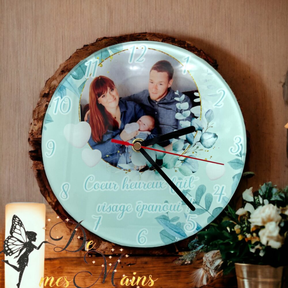 Horloge en verre personnalisée champêtre