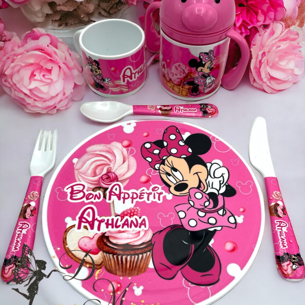Kit repas incassable personnalisé Minnie rose