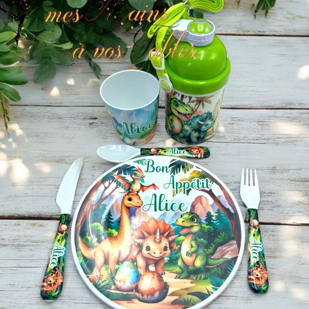 Kit repas incassable personnalisé Dinosaures