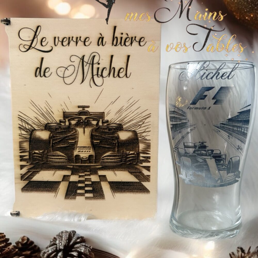 Coffret et Verre gravés personnalisé formule 1