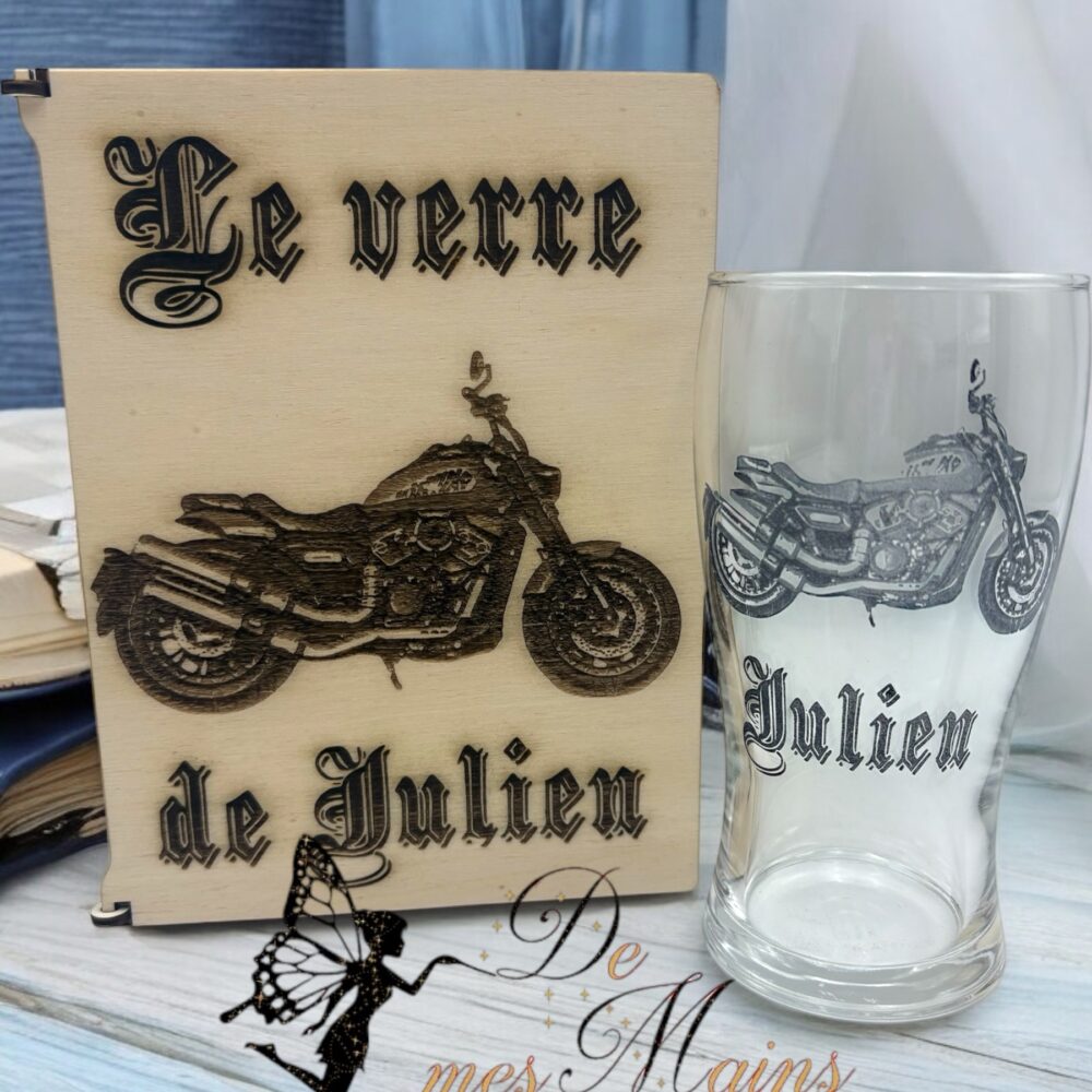 Coffret et Verre gravés personnalisés moto