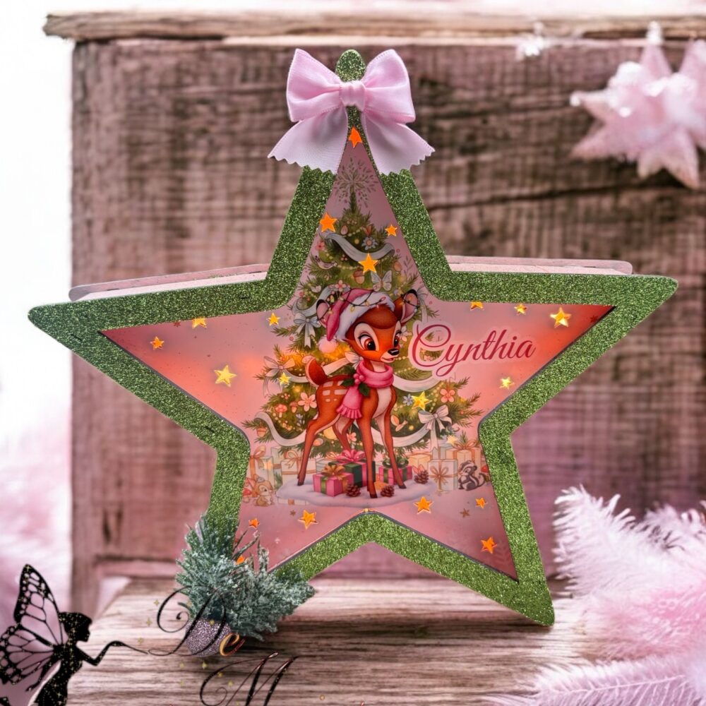 Veilleuse étoile en bois et LED Bambi Noël