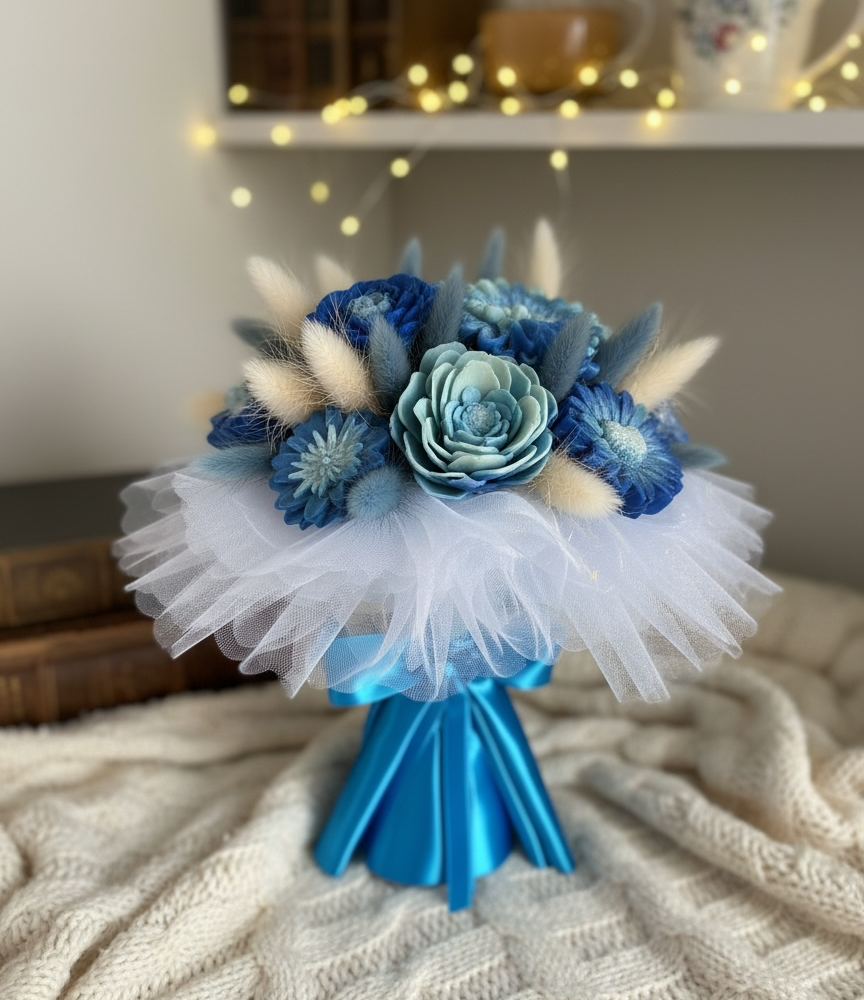 Bouquet  fondants parfumés ruban personnalisé bleu