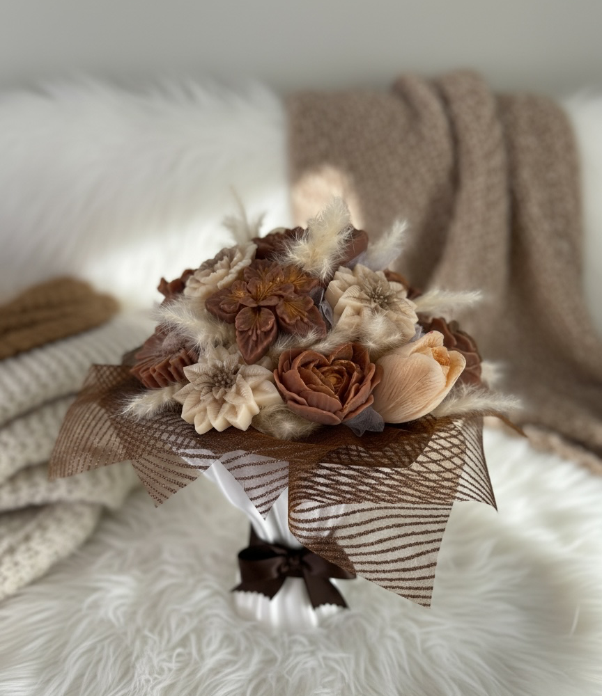 Bouquet  fondants parfumés LED ruban personnalisé marron