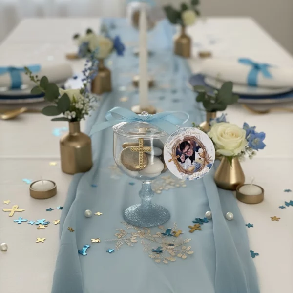 Communion camaïeu bleu